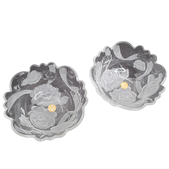 Aderia Glass Made In Japan Rose Bowls Set of 2 Frosted Glass Bowls Dishes - Picture 1 of 12